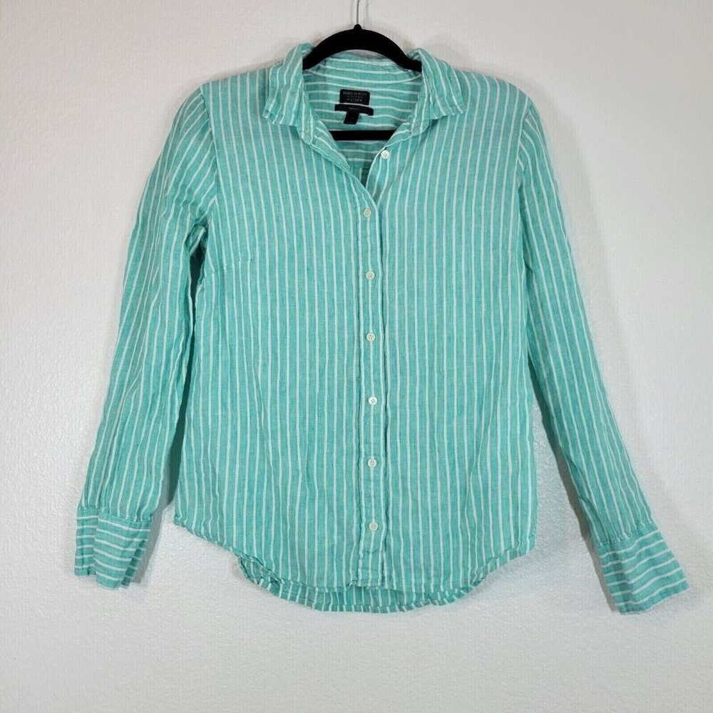 J. Crew Mint Green and White Striped Button-Down Shirt